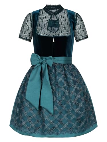 Steigenhöfer Manufaktur Dirndl Damen im Set - Oktoberfest Outfit - Set enthält Kleid Bluse und Schürze - Midi Dirndl mit 60cm Rocklänge - Feine Samtoptik und Perlenapplikation - Franziska - Grün - 36
