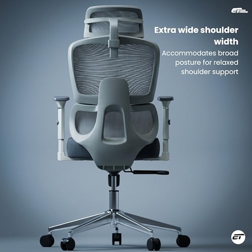 Image of Optimus Pro Ergonomic Office Chair for Work | Multi-Lock Synchro Tilt Mechanism with Seat Slider | 5 Year Warranty | 3D Armrest | Fixed Curve Lumbar | (Grey, 3D Arms with Seat Slider)