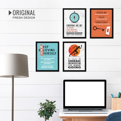Image of Chaka Chaundh Synthetic Wooden - Motivational Quote Rectangular Frames - Inspirational Wall Quotes Framed Poster For Office, Business, Student, Study Room - (14 X 11 Inches - Set Of 4), Black