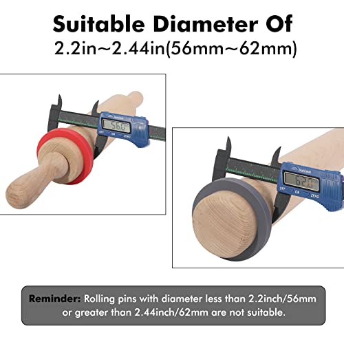 Silicone Rolling Pin Rings for Dough Thickness (10 Pieces Set), Silicon Guide Rings for Rolling Pin, Flexible Adjustable Thickness Spacer Bands Fit 2.2-2.44 Inch(56-62MM) Wide Roller by Foepoge(Red) - Thumbnail 2