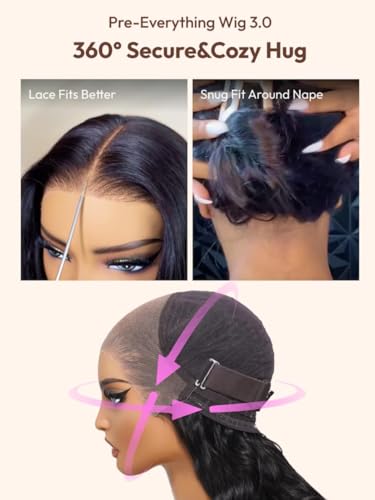 Image of UNICE Body Wave 13x4 Lace Front Wig Human Hair Pre Everything Glueless Drawstring Wig Pre Plucked Pre Cut Bleached Knots Ready to Wear Black Frontal Wigs 150% Density 22 inch
