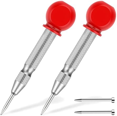Center Punch, 2 Pcs 5.1 Inch Spring Loaded Center Hole Punch, Automatic Center Punch Tool for Metal, Wood, Plastic, Glass (Silver)