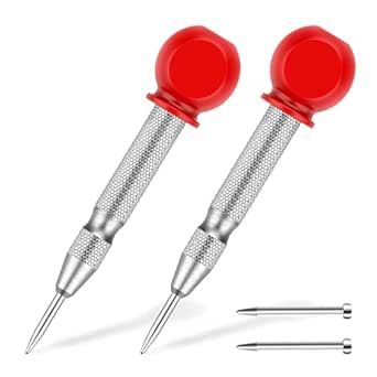 Center Punch, 2 Pcs 5.1 Inch Spring Loaded Center Hole Punch, Automatic Center Punch Tool for Metal, Wood, Plastic, Glass (Silver)