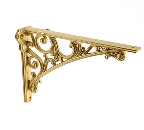 CABDM Decorative Shelf Bracket 10 inch, Gold Decorative Brackets for Shelving, Heavy Duty Vintage, DIY Projects, Hardware Included, 4 Pack, 9.84x7x1.73 inch,Baroque Style
