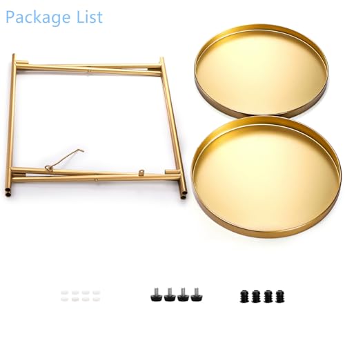 Tebery 2 Tier Gold Side Table, Metal Round End Tables with Removable Tray, Sturdy Indoor Accent Tables Nightstand, Folding Side Table for Living Room, Bedroom, Office, Balcony