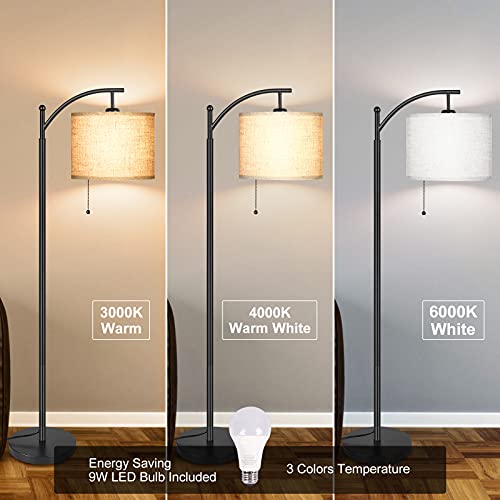 Moffe Modern Arc Floor Lamp For Living Room, Bedroom, Office; Bright Lighting To Soft White Light - Includes 3-Mode Energy Saving Led Bulb Black #TOP1