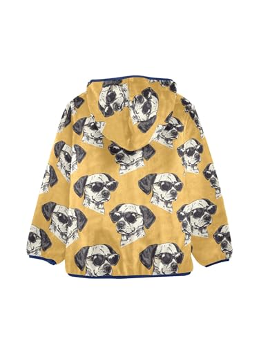 Cool Dog with Sunglasses Girls Fleece Jacket Girls Fall Jacket Boys Coats Zip Up Hoodie Children Sherpa Warm Outerwear 2-10T2