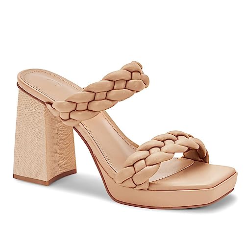 Coutgo Womens Platform Heels Chunky Heel Braided Heeled Sandals Slip on High Mules Party Summer Dress Shoes