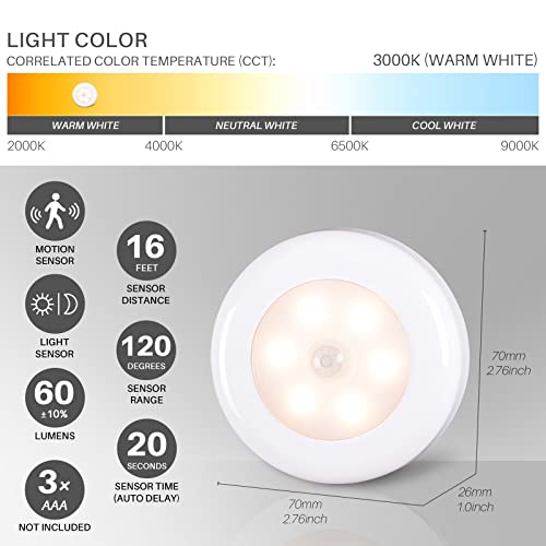 Motion Sensor Lights Indoor, STAR-SPANGLED High CRI Stick on Puck Lights Battery Powered, Cordless LED Light for Under Cabinet, Cupboard, Wardrobe, Stairs, Closet, Kitchen, Hallway (Warm White, 3Pack) - Image 5