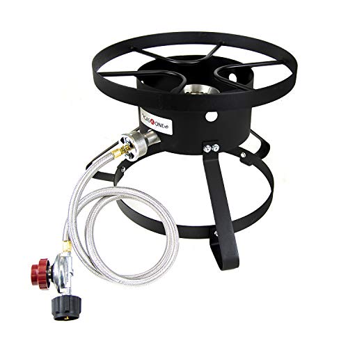 GasOne B-5150 Outdoor Cooker-14.5" Wide with Steel Braided Hose Propane Burner High Pressure