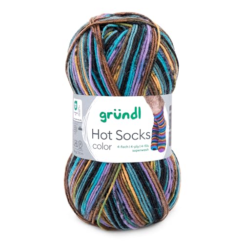 Gründl Hot Socks Color, Sockenwolle mit Farbverlauf, Strumpfwolle 4-fach, 4-fädig, Sockengarn, 50g | 75% Wolle, 25% Polyamid (409)