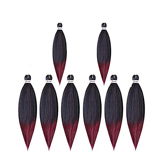 MYCHANSON 8Pcs Pre-Stretched Braiding Hair Professional Pre-Stretched Braids hair Itch Free Braiding Hair Yaki Synthetic fiber Hair Braids for Women 26"(Black to 900#)