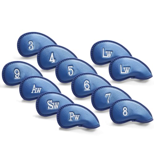 Golf Head Covers for Irons Synthetic Leather Value 11/12 Piece Set,Iron Club Headcover Lightweight Easy to Use Fit Main Iron Clubs Gift Set (Single-Side Blue)