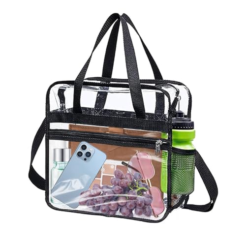 Megcdtr Sac fourre-tout transparent, sac à bandoulière transparent avec fermeture éclair et bandoulière réglable, sac fourre-tout imperméable en PVC,...
