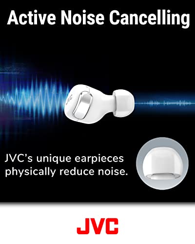 Image of JVC Compact True Wireless Headphones with Active Noise Cancelling, Low-Latency Mode for Gaming and Movies, Bluetooth 5.2, Long Battery Life (up to 21 Hours) - HAA30TW (White), Small