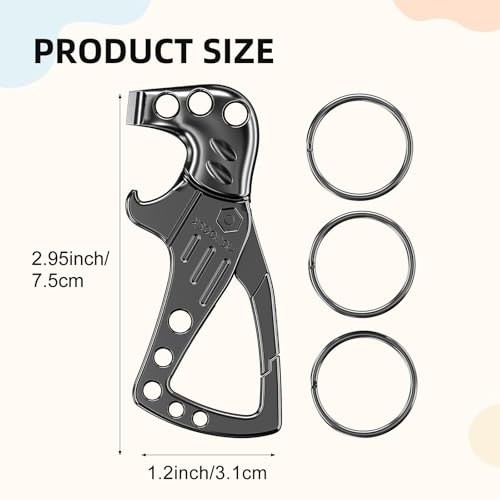 Image of Heavy Duty Key chain, Carabiner Clip Keychain with Bottle Opener, 3 Key Rings for Car Keys, Metal Secure Snap Lock, Family Present for Men and Women(Black,1-Pack)