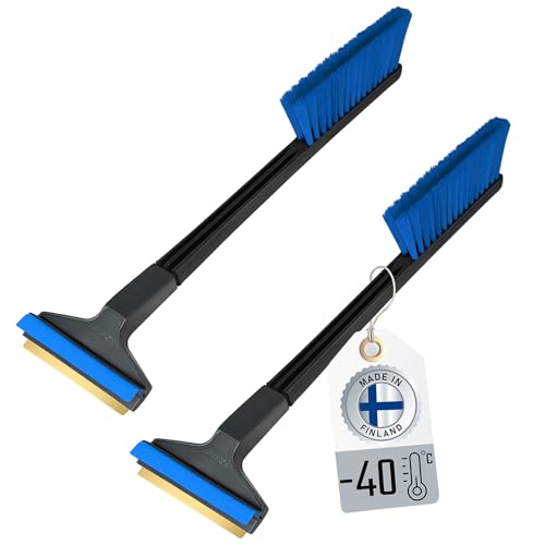 [ 2 Stück ] - Eiskratzer Auto mit Besen Murska Eiskratzer Messing 420mm Scheibenkratzer Schneebesen Auto Schneebürste lang Schneefeger Winter Schnee Bürste Feger Finnland (2x L&P A056 Schwarz Blau)