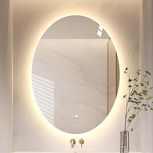 Xxbbyubo 70x90cm Ovalado Espejo de Baño LED con Antivaho, 3000K/4000K/6000K Regulable, Espejo de Pared Decorativo sin Marco con 3 Luces de Color(Back Light,40x60cm)