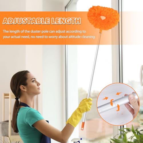 Image of Ceiling Fan Cleaner Duster High Ceiling Extended Fan Blade Cleaner from 13 to 50 Inch Reusable Microfiber Ceiling Fan Duster with Extension Handle for Furniture Bookshelves Wall Door (Orange)
