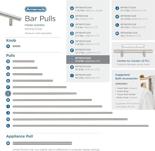 Image of Amerock 12-5 /8 inch Bar Pulls Sterling Nickel Drawer Pull | 12-5 /8 inch (320mm) Center-to-Center Mounting Distance and 15-3 /4 inch Overall Length, Durable Carbon Steel Cabinet Hardware