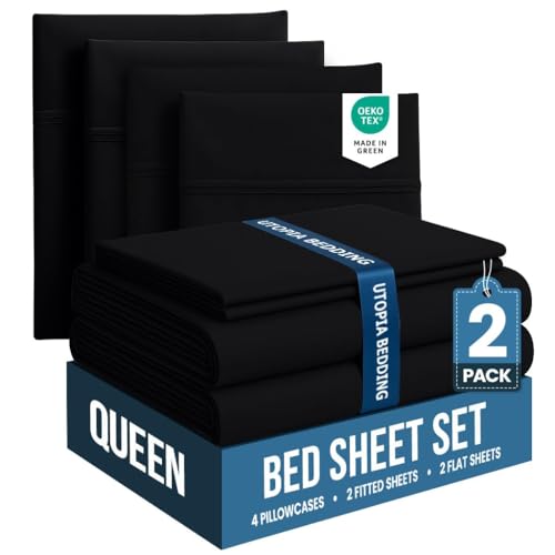 Image of Utopia Bedding Queen Bed Sheets Set - Pack of 2 Sheet Sets - Perfect for Spa, Hotel, & Guest Bedroom - Brushed Microfiber - Shrinkage and Fade Resistant - Easy Care (Black)