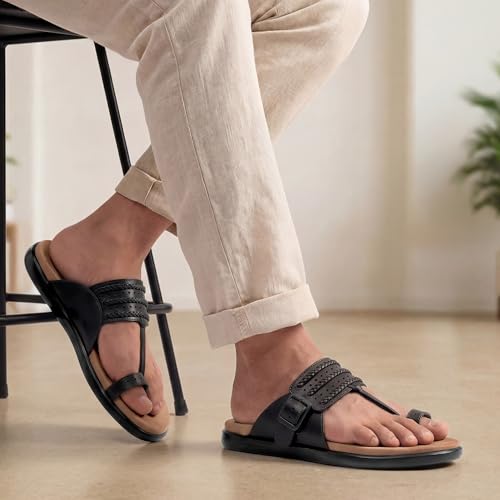 Image of Frido Puneri Chappal for Men | Available in 2 Options- Arch Support & Without Arch | Traditional Indian Leather Sandals with Memory Foam, Wide Toe Box & Zero Drop Design | Adjustable Ethnic Footwear