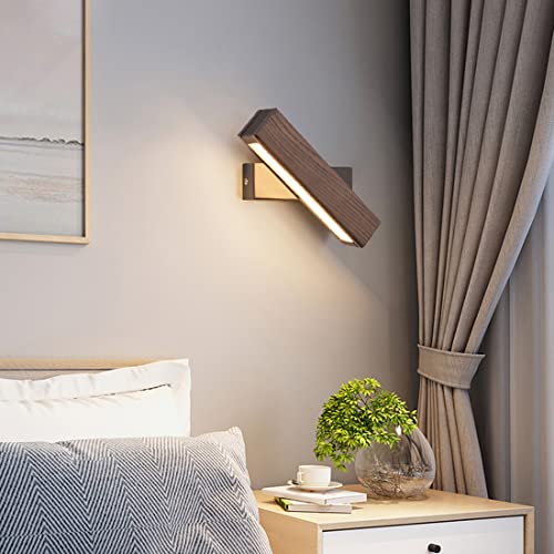 Lámpara de pared de madera con rotación de 360° y luz regulable de lectura 5