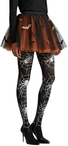 Image of ToBeInStyle Women's Spiderweb & Crawling Spider Print Hosiery Tights & Thigh High Stockings