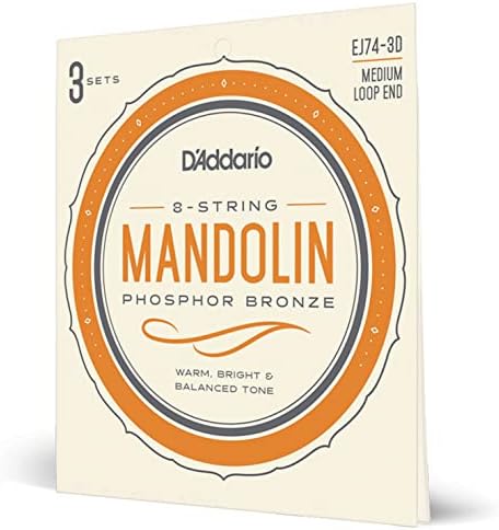 D'Addario Mandolin Strings - Mandolin Strings - Phosphor Bronze - For 8 String Mandolin - Warm, Bright, Balanced Tone - EJ73 - Light, 10-38