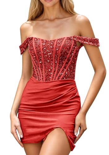 Sparkle Sequin Dress Off Shoulder Homecoming Dresses Short Prom Dress for Women