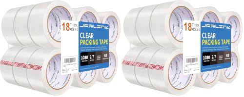 Image of JARLINK 18 Rolls Clear Packing Tape, Heavy Duty Packaging Tape (Pack of 2)