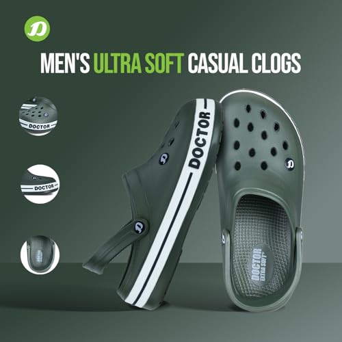 Image of DOCTOR EXTRA SOFT Men's Ultra Soft Casual Clogs /Sandals with Adjustable Back Strap for Adult | Comfortable | Light Weight | Stylish & Anti-Skid | Waterproof & Everyday Use Mules for Gents & Boys D-502