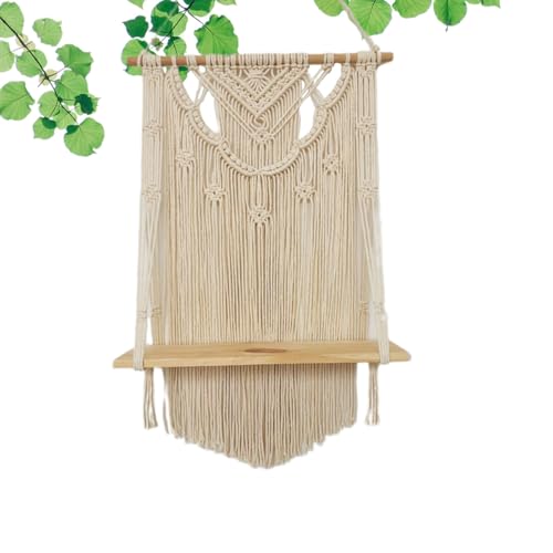Étagère murale bohème macramé suspension bois blanc pour salon - 6