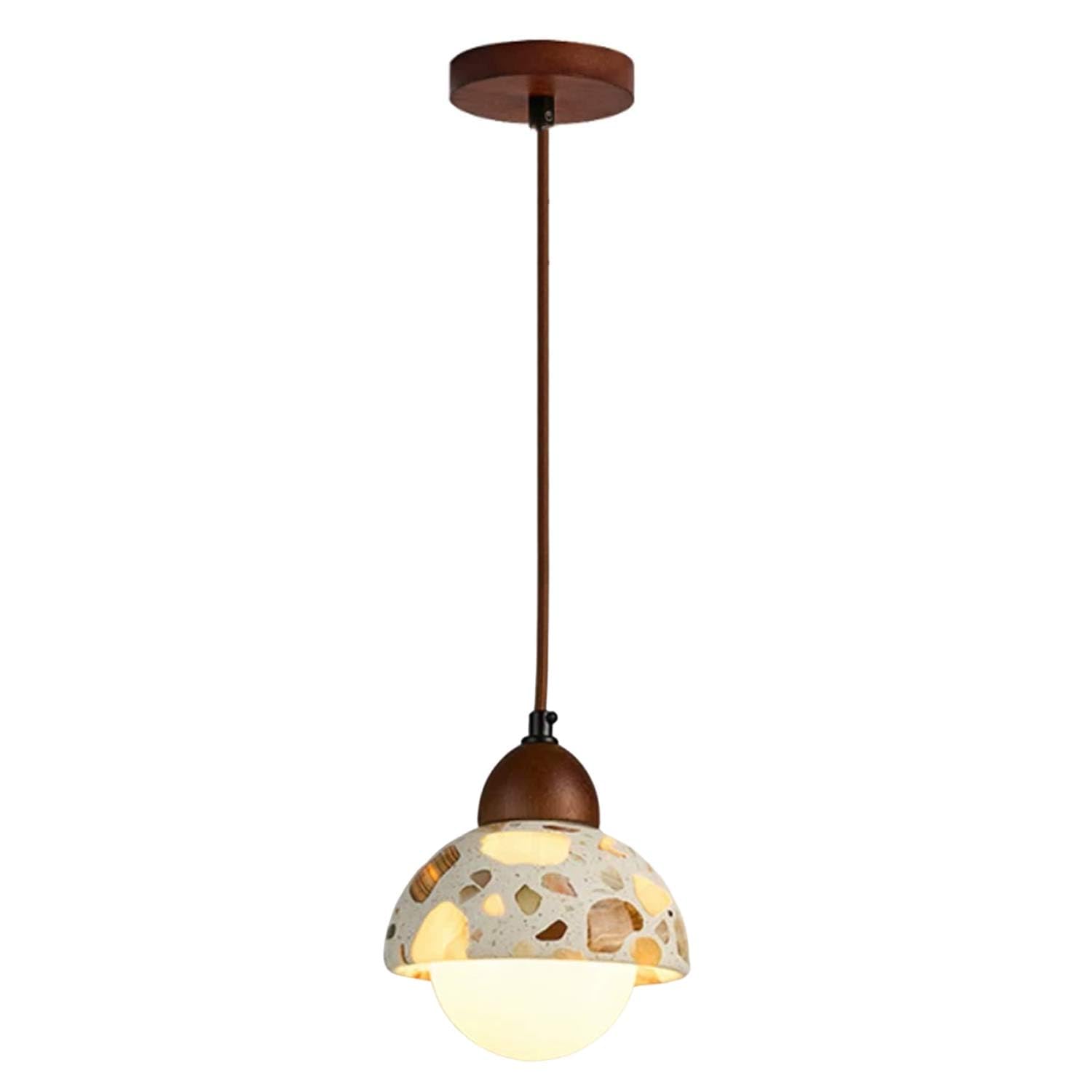 USMJQVZ Dome Terrazzo Pendant Lights Kitchen Island,Vintage Farmhouse Natural Marble Chandelier With Wood For Bedroom Bathroom Dining Room Living Room