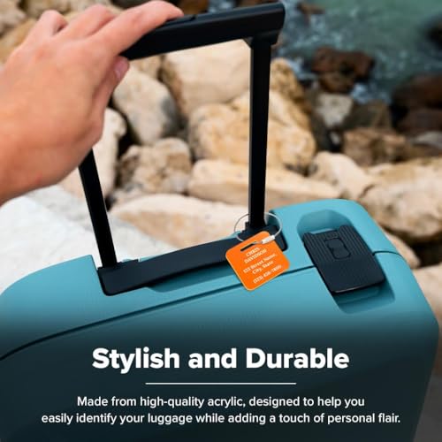 Custom Luggage Tags (3 or 6 Pack), Personalized Name Address for Suitcases,Backpack, Handbag, Travel Equipment Tag, 2x2 Inches, Acrylic Heavy Duty Made in The USA by My Sign Center-Orange2