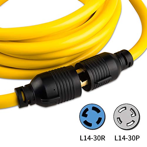 Yodotek 10 Feet Heavy Duty Generator Locking Power Cord Nema L14-30P/L14-30R,4 Prong 10 Gauge Sjtw Cable, 125/250V 30Amp 7500 Watts Yellow Generator Lock Extension Cord With Ul Listed… #TOP2
