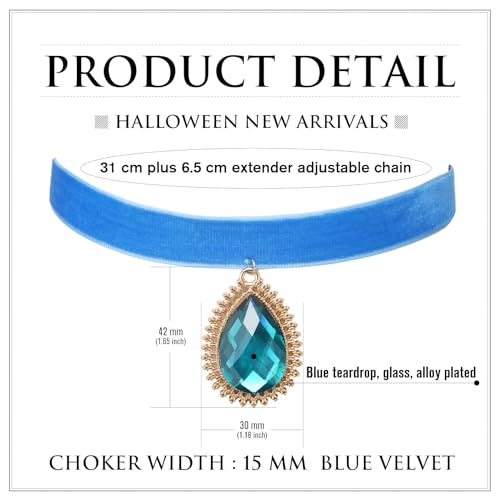 RareLove Blue Rhinestone Teardrop Velvet Blue Choker Necklace for Women Princess Costume Accessories2