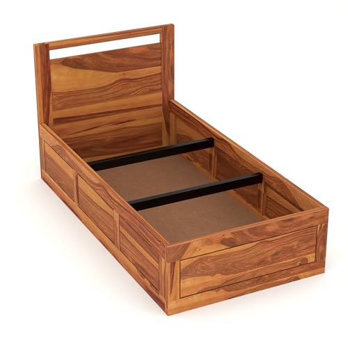 Image of Solid Sheesham Wooden Bed 6X4 Single Bed with Box Storage for Bedroom - Single Cot Wooden BedSingle Size for Living Room Guest Room - 12 Month Warranty (Henry Honey, 6X4 Box)