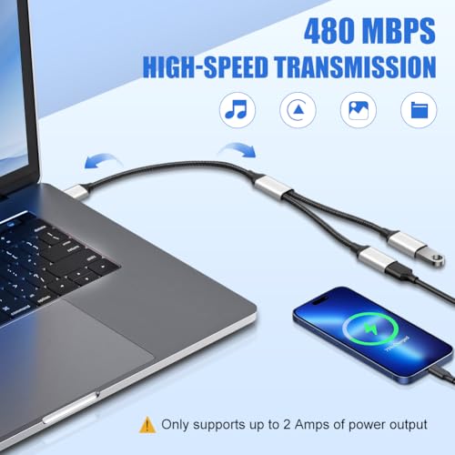 AXFEE USB C Male to Dual USB-Female Cable Adapter, Usb C to Double usb Adapter, Type C Splitter Y Cord OTG Cable, USB-C Converter for Galaxy S8 S9, Google Pixel and more Type C Devices(Silver) - Image 3