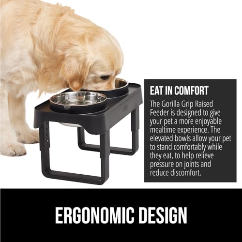 GORILLA GRIP Elevated Dog Bowls Stand, 6 Cup Stainless Steel Food Bowl Set of 2, 5 Height Adjustable Raised Feeding Station for Small Breed Puppy Dogs and Cats, Medium, Large Sized Pets Feeder, Black - Image 5