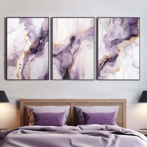Muaccouioo Purple Marble Abstract Artwork Modern Gold Foil Wall A...