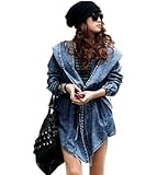 Women's Denim Trench Coat Hoodie Outerwear Hooded Jeans Coat Jacket,One Size