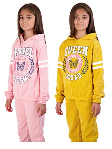 Star Ride Sweet Butterfly Girls 4-Piece Fleece Active Hoodie And Athletic Jogger Sweatpants And Sweatshirt Kids Clothing Set (Pink-Gold, 7-8) #TOP1