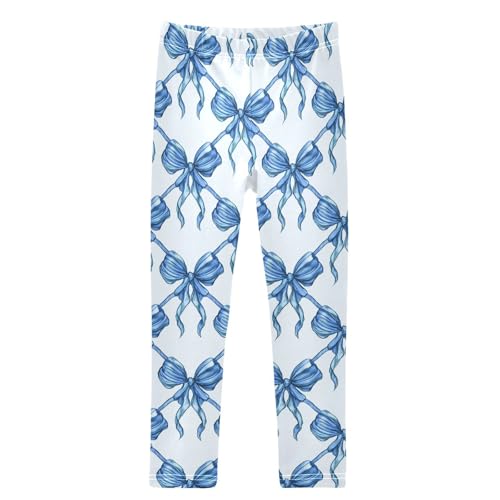 Light Blue Bow Girls Leggings Kids Yoga Pants Dance Active Tights 4T