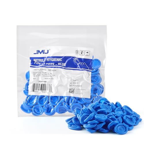 JMU Disposable Nitrile Finger Cots Medium 100Pcs Latex-Free Powder-Free Finger Protectors for Beauty Manicure Massage Electronic Repair Blue