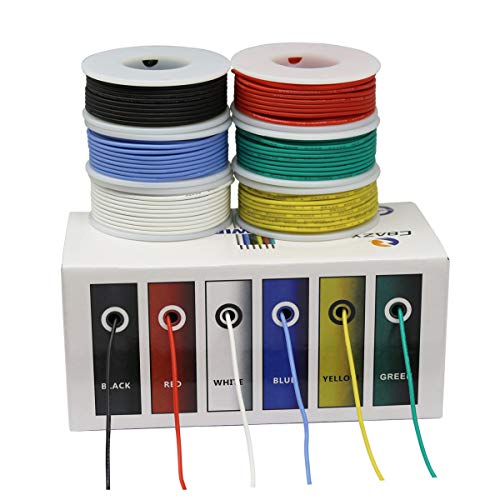 Cbazy™ Hook Up Wire Kit (Stranded Wire Kit) 26 Gauge Flexible Silicone Rubber Electric Wire 6 Colors 32.8 Feet Each 26 Awg #TOP2