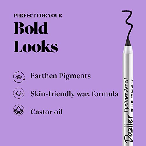 Dazller Eyeliner Pencil, 1.5g, Jet Black Matte, Smudge-proof, Water-resistant, Lightweight, Long stay, Smooth gliding, Built-in sharpener, (Black 1) - Image 3