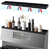 Silicone Magnetic Stove Shelf For Back Of Stove - Over The Stove Shelf, Magnetic Stove Top Shelf, Over The Stove Spice Rack, Oven Shelf For Top Of Stove, Heat Resistant, Includes 6 Extra Plates, Black