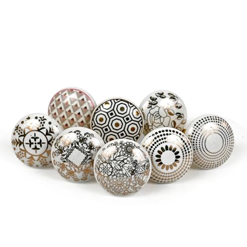 Image of Vintage Ceramic Knobs for Kids and Kitchen Cupboards, Drawers, Wardrobes, PC Cabinets, Almirahs, Dressers, Decorative Pull Handles for Dressing Table and Home Decor - Set of 8, Golden