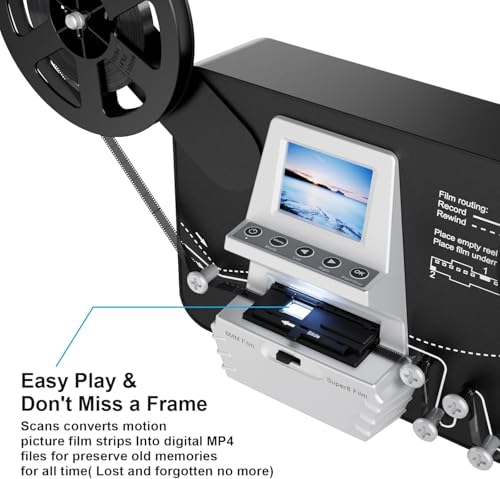 Image of 8mm & Super 8 Film to Digital Converter, Film Scanner Digitizer with 2.4 inch Screen, Convert 3 inch 5 inch 7 inch 9 inch Reels into 1080P Digital MP4 Files, Sharing & Saving on 32GB SD Card